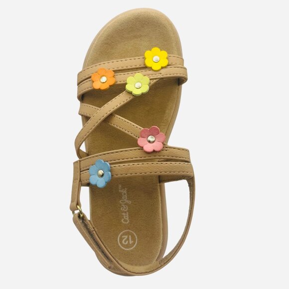 Toddler Girls' Tan Gladiator Sandals Floral Straps Hook & Loop Summer Size 12 - Picture 4 of 7